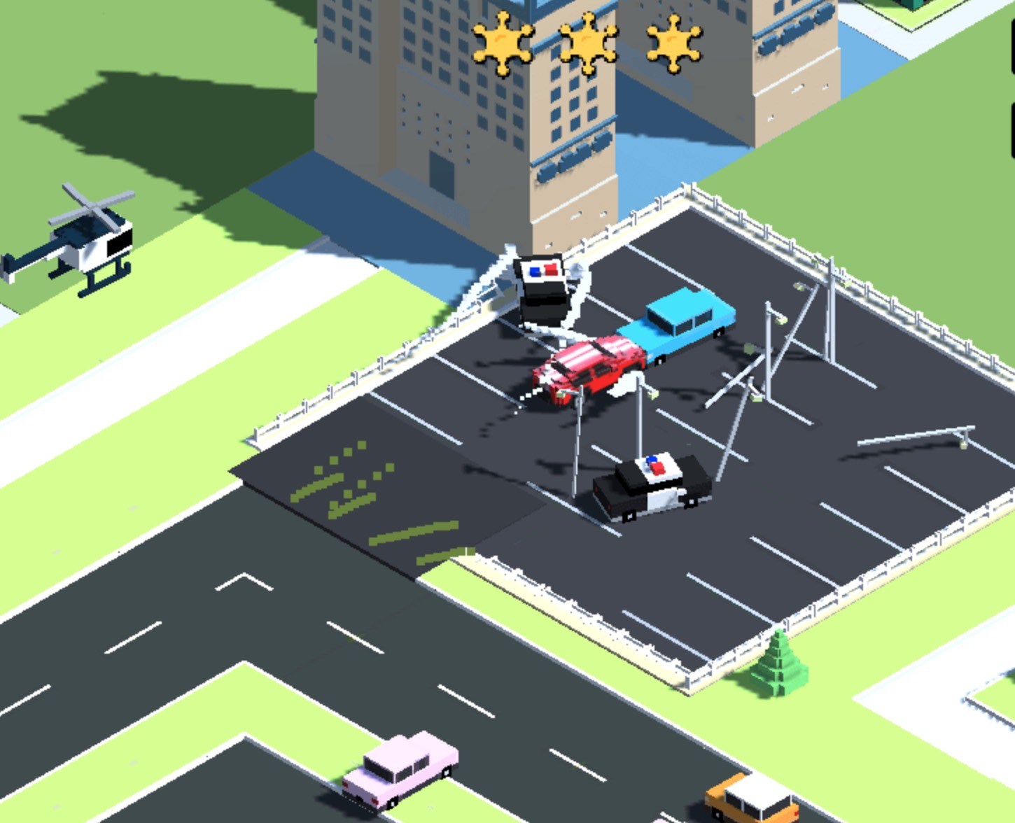 Escape Road Game - Police chase action with red sports car evading police vehicles in a parking lot with helicopter pursuit
